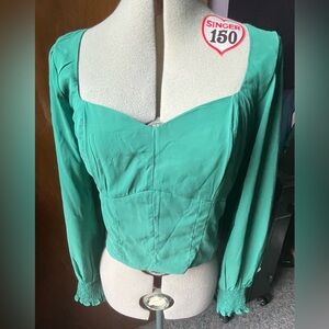 Green long mesh sleeve top